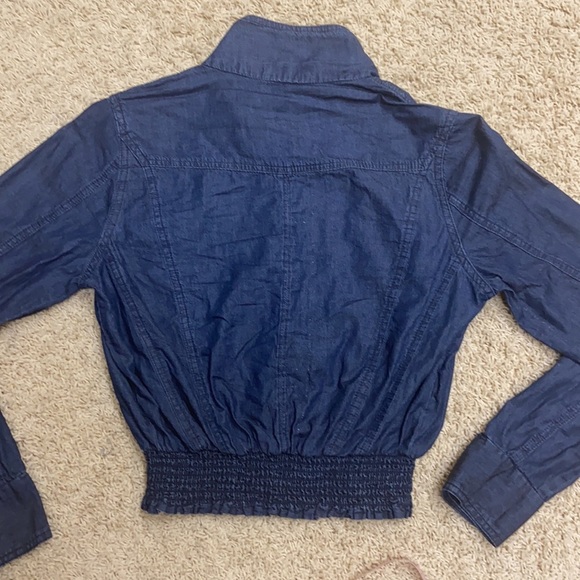 Voice NYC Chambray Denim Zip Jacket Multi Pockets Smocked Fit Waist Button Cuffs - Picture 6 of 16